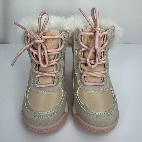 London Fog Kids Girls Pink and White Faux Fur Winter Snow Boots Girls Size 8 - Picture 9 of 9